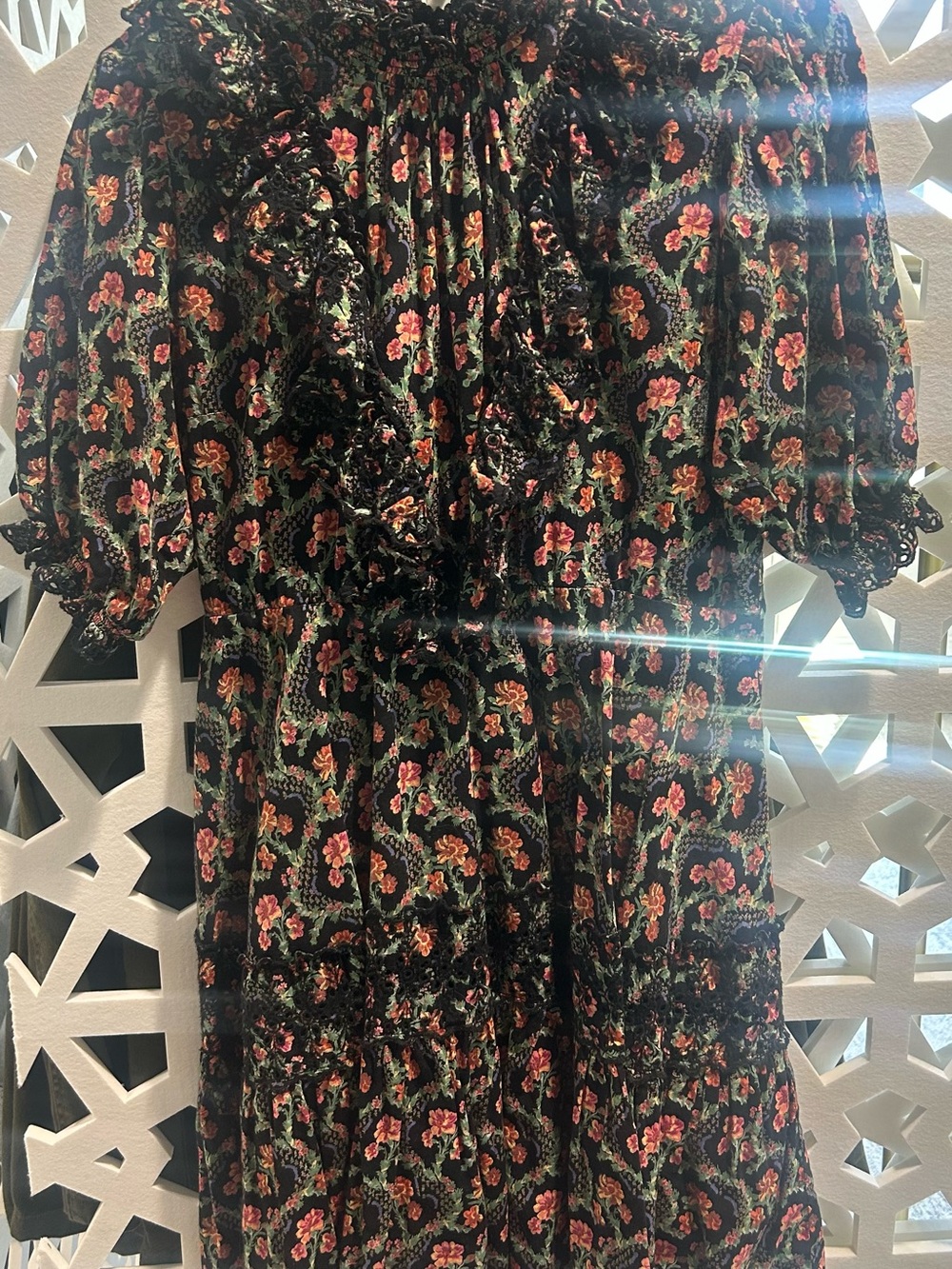 Black Floral Ruffle Mini Dress